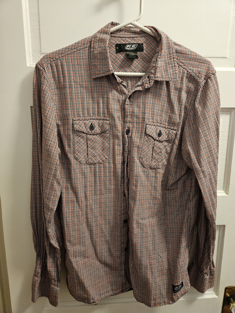 Casual Long-Sleeve Plaid Button-Up Shirt - Red/Blue